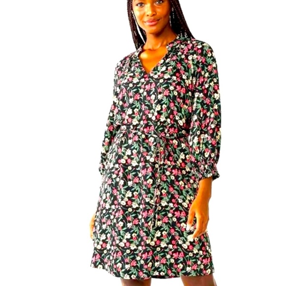 Draper James Dresses & Skirts - Draper James Dress Womens 2X Black Floral Long Sleeve Belted Sheath Boho